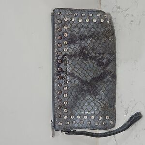 Michael Kors Blue Snakeskin Studded Wristlet, Leather